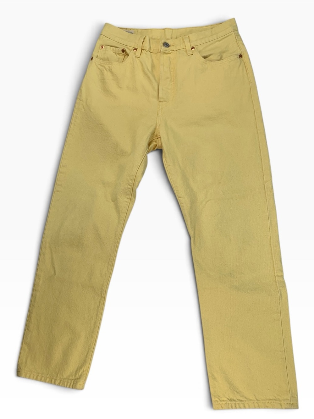 Levi’s Fresh 501 Premium Cropped Jeans Gardenia Yellow Mushroom Tab Size 29